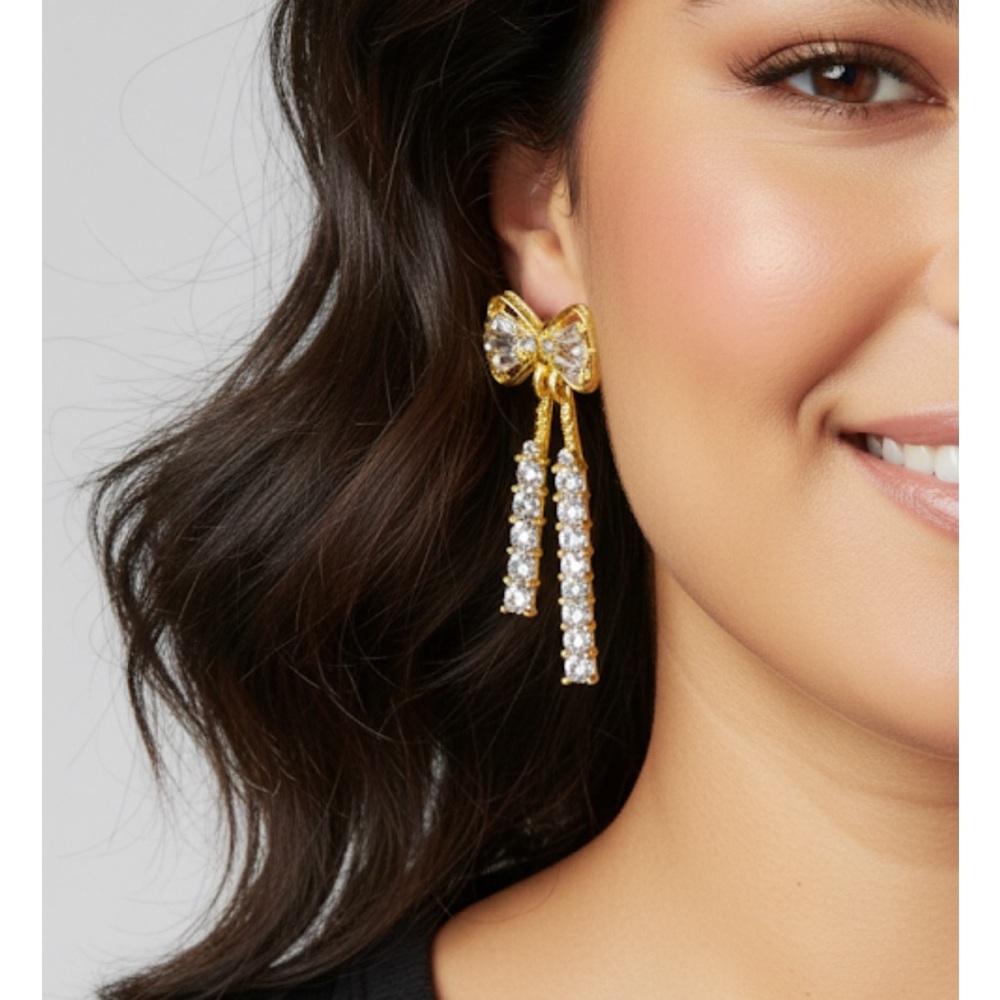 Goldtone Zircon Crystal Post Bow Earrings